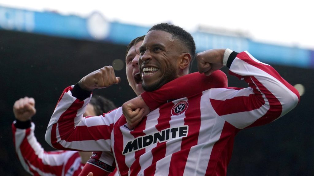 Sheffield United’s Tyrese Campbell celebrates his second goal against Sheffield Wednesday