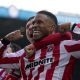 Sheffield United’s Tyrese Campbell celebrates his second goal against Sheffield Wednesday