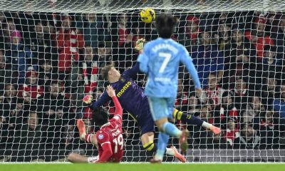 Kieffer Moore slides in to score his first goal for Wrexham