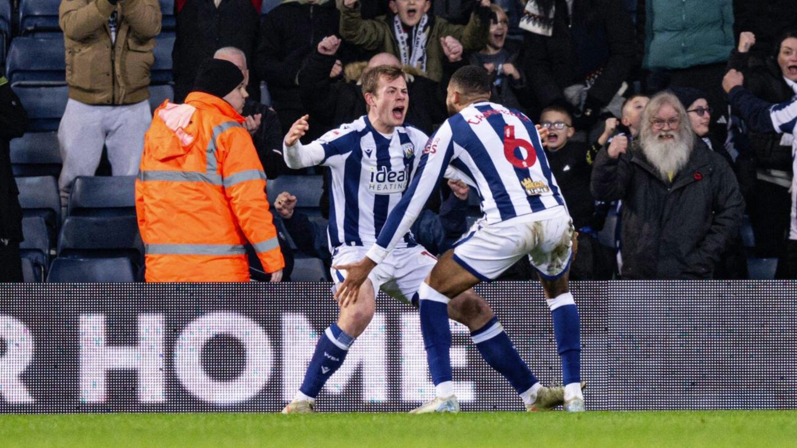 West Bromwich Albion’s Aune Heggebo celebrates with George Campbell