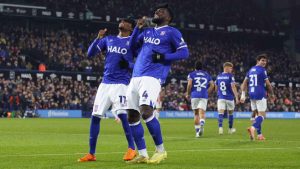 Ipswich Town’s Jaden Philogene and Cedric Kipre celebrate