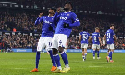 Ipswich Town’s Jaden Philogene and Cedric Kipre celebrate