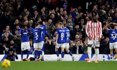 Jaden Philogene celebrates scoring the opener for Ipswich Town
