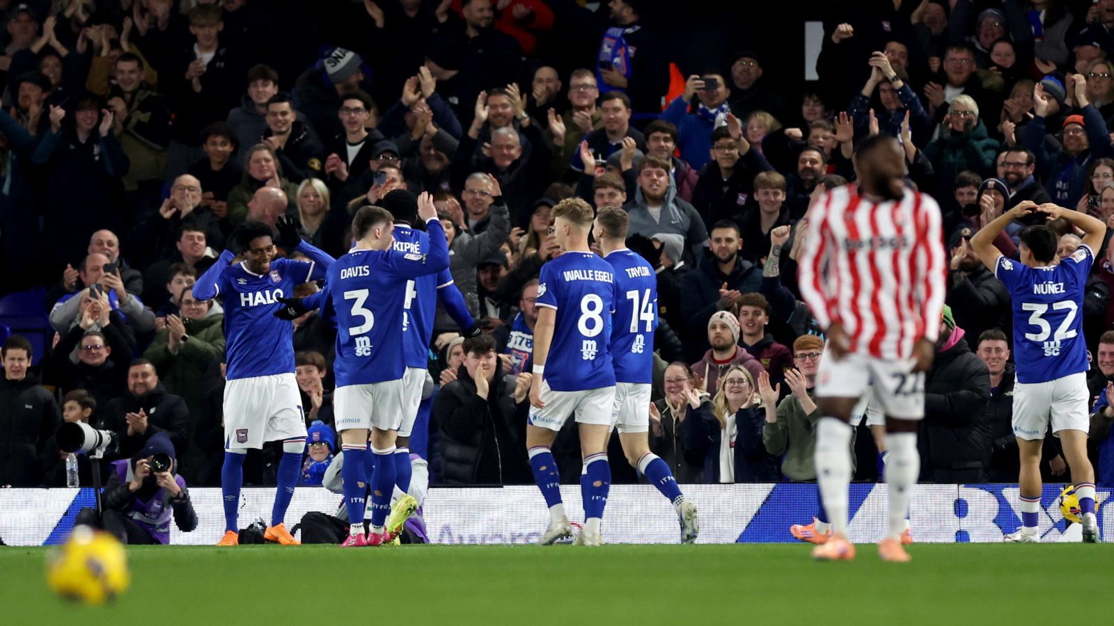 Jaden Philogene celebrates scoring the opener for Ipswich Town