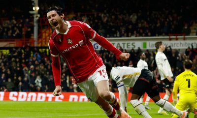 Wrexham’s Kieffer Moore celebrates after scoring his second
