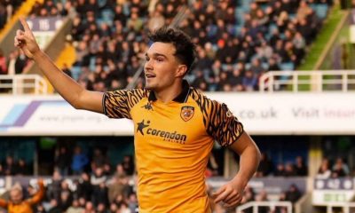 Hull City striker Kyle Joseph celebrates his first goal