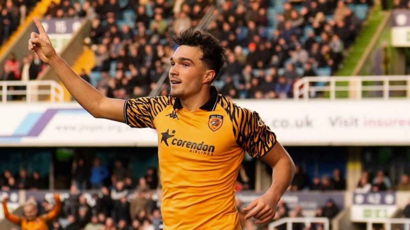 Hull City striker Kyle Joseph celebrates his first goal