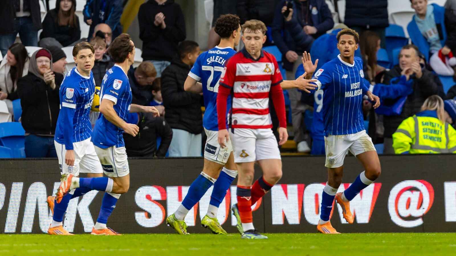 Cardiff City celebrate Omari Kellyman’s goal