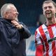 Patrick Bamford and Chris Wilder celebrate Sheffield United’s Steel City derby day victory