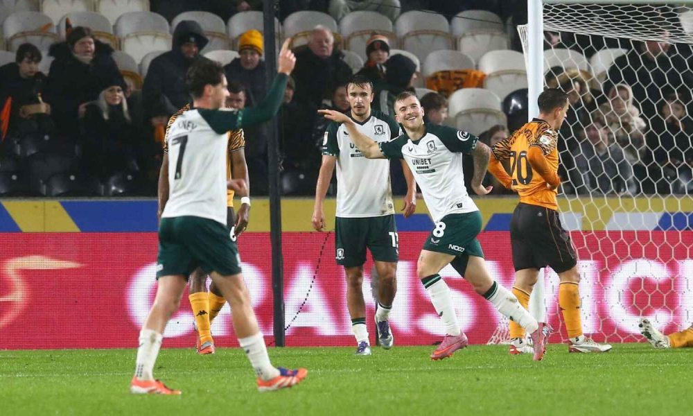 Riley McGree celebrates scoring Middlesbrough’s fourth