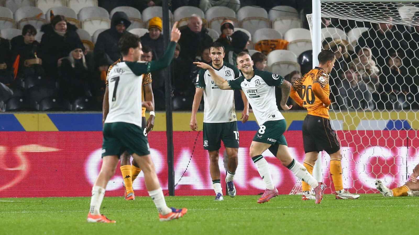 Riley McGree celebrates scoring Middlesbrough’s fourth