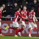 Bristol City’s Rob Atkinson, middle, celebrates scoring their second