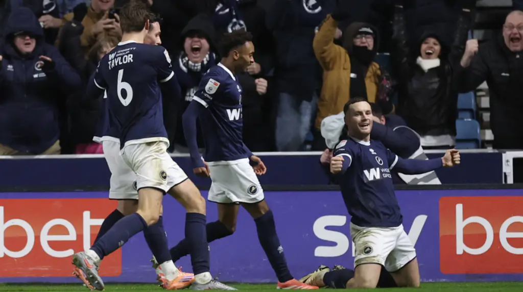 Macaulay Langstaff (right) celebrates scoring Millwall’s winner against Bristol City