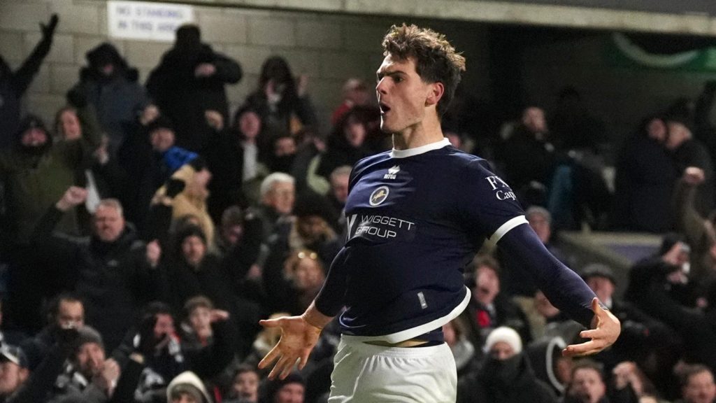Caleb Taylor celebrates after scoring Millwall’s late winner against Swansea