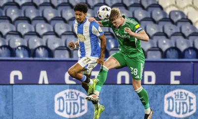 Defender Cathal Heffernan, right, in action for Newcastle United U21s this season