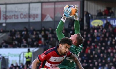 Southampton’s Daniel Peretz claims the ball on debut against Doncaster Rovers last weekend