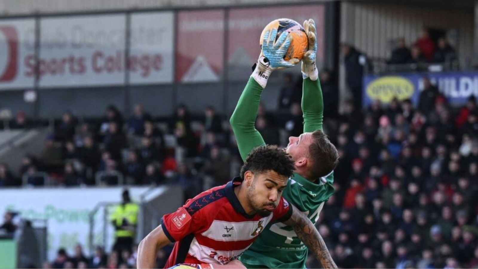 Southampton’s Daniel Peretz claims the ball on debut against Doncaster Rovers last weekend