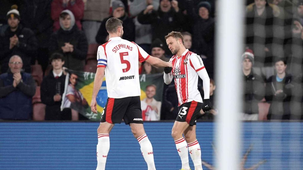 Southampton’s Leo Scienza (right) celebrates scoring