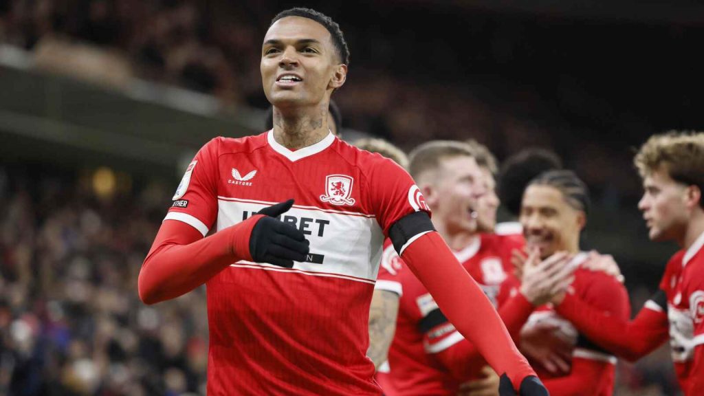 Morgan Whittaker celebrates scoring Middlesbrough’s first goal