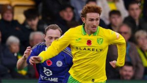 Norwich City’s Josh Sargent in action against Leicester City