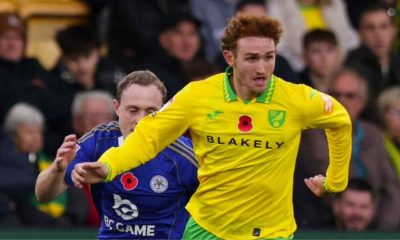 Norwich City’s Josh Sargent in action against Leicester City