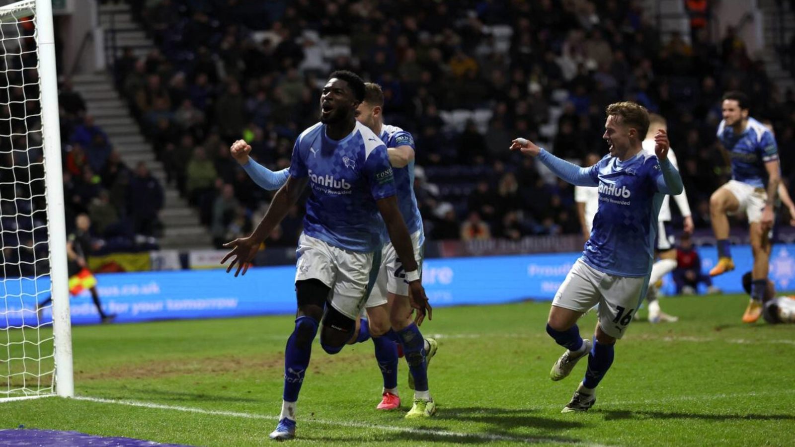 Patrick Agyemang celebrates scoring Derby County’s winner