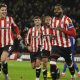 Sheffield United’s Japhet Tanganga celebrates after scoring his team’s first goal