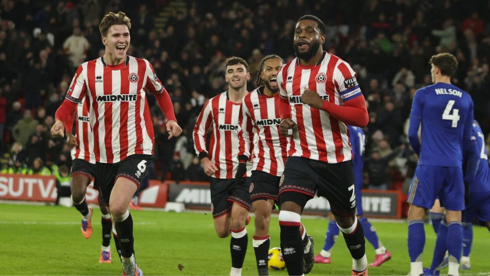 Sheffield United’s Japhet Tanganga celebrates after scoring his team’s first goal