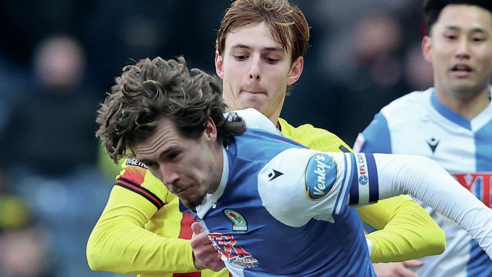 Blackburn’s Todd Cantwell attempts to break away from Watford midfielder Hector Kyprianou
