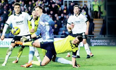 Oxford skipper Cameron Brannagan takes a tumble in his efforts to score