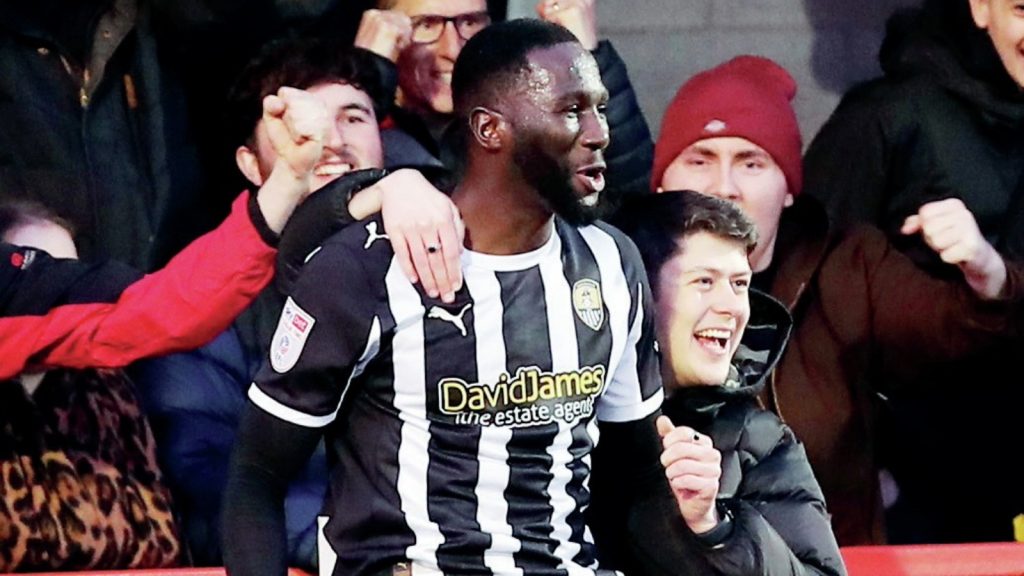 Notts County’s Alassana Jatta celebrates doubling the lead