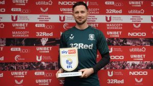 Middlesbrough’s Alan Browne with his award