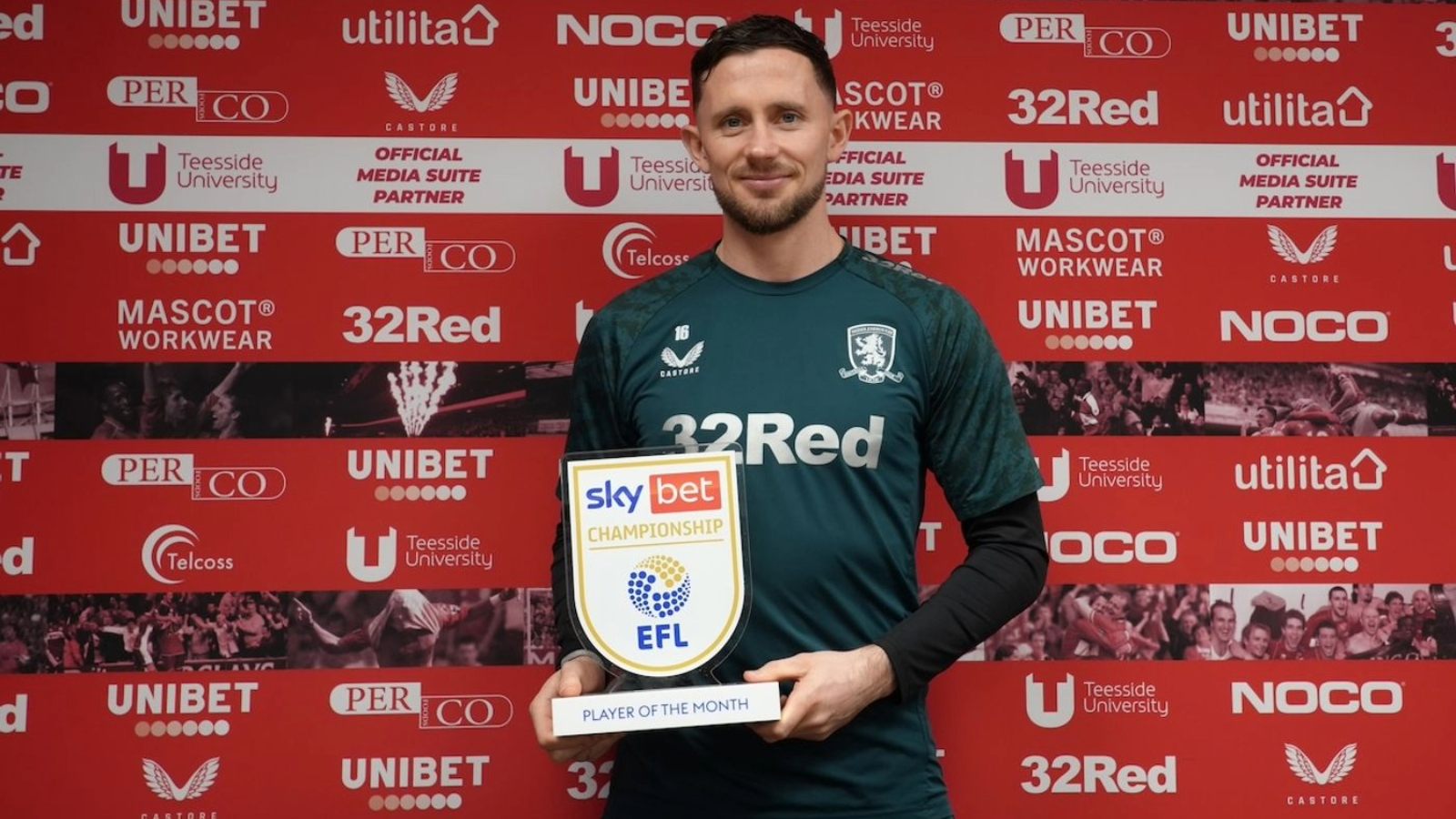 Middlesbrough’s Alan Browne with his award