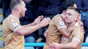 Bromley’s Ben Thompson, right, takes the plaudits in last week superb win at Gillingham