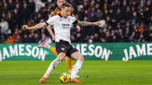 Bristol City’s Emil Riis fires in their third goal