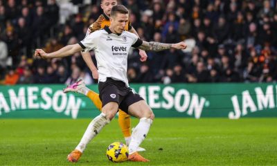 Bristol City’s Emil Riis fires in their third goal