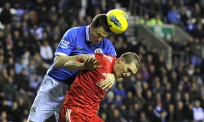 Gary Caldwell playing for Wigan Athletic against Liverpool