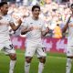 Goncalo Franco celebrates scoring for Swansea City against Sheffield Wednesday with team mates Ronald and Gustavo Nunes