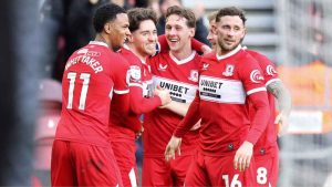 Middlesbrough enjoy Hayden Hackney’s, second left, winner against Norwich City last week