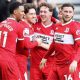 Middlesbrough enjoy Hayden Hackney’s, second left, winner against Norwich City last week