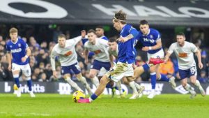 Ipswich Town’s Jack Clarke equalises from the penalty spot