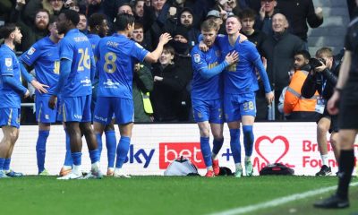 Birmingham City’s Jay Stansfield, right, celebrates his winner with Tommy Doyle
