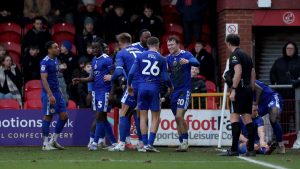 Jude Arthurs celebrates his late winner for Bromley