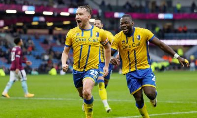 Mansfield Town’s Louis Reed celebrates his stunning winner against Burnley in the FA Cup fourth round