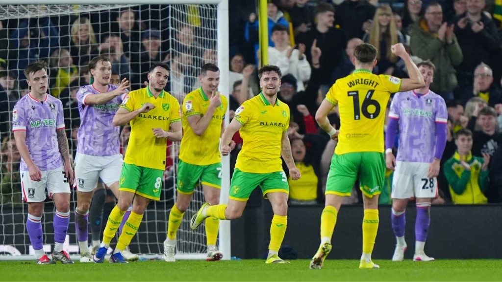 Mathias Kvistgaarden celebrates scoring Norwich City’s first goal