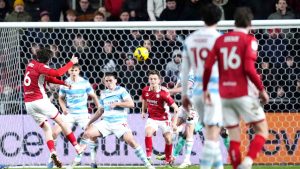Bristol City’s Max Bird, left, scores a dramatic late equaliser in their 2-2 draw with Wrexham