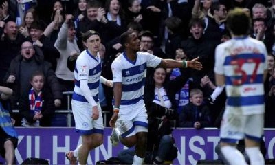 Richard Kone, centre, celebrates his equaliser for QPR