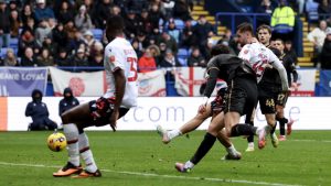 Bolton Wanderers’ John McAtee scores his side’s third goal