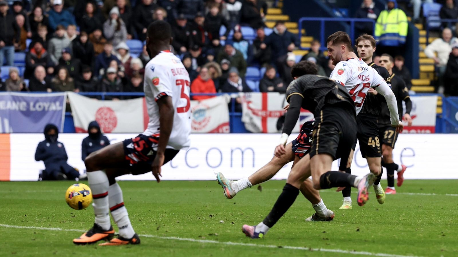 Bolton Wanderers’ John McAtee scores his side’s third goal