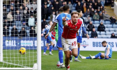 Sam Smith celebrates his winner for Wrexham at Sheffield Wednesday last weekend
